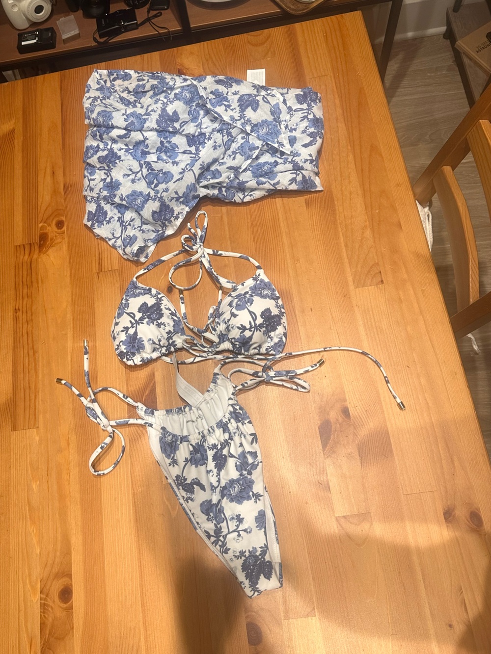 Abercrombie & Fitch Blue and White Floral Triangle Bikini Set